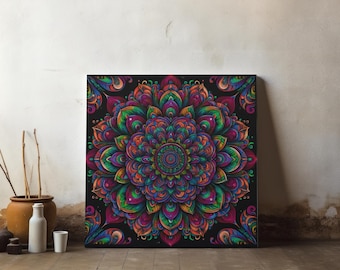 Mandala canvas muurkunst: psychedelisch zen-meditatiekunstwerk