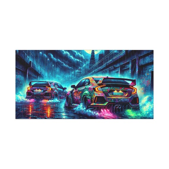 Neon Car Art Canvas: Automotive Wall Decor (30x15)