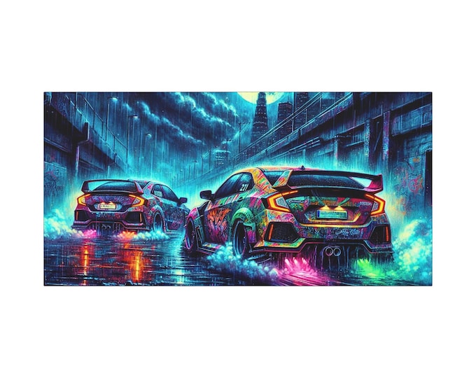 Neon Car Art Canvas: Automotive Wall Decor (30x15)
