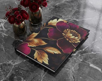 Burgundy Gold Floral Hardcover Journal | Dark Botanical Notebook