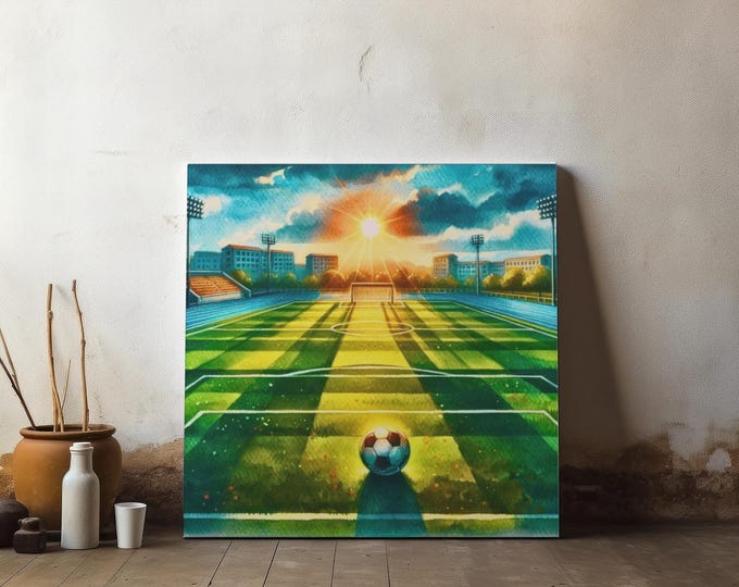 Soccer Field Canvas Art: Matte Finish, Sports Decor (14x14)