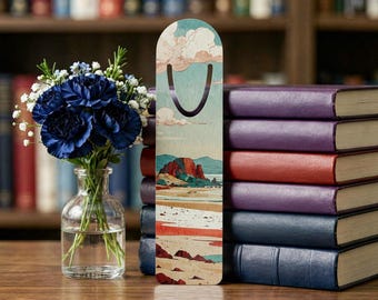 Coastal Landscape Bookmark | Retro Beach Scene, Vintage Seaside Illustration