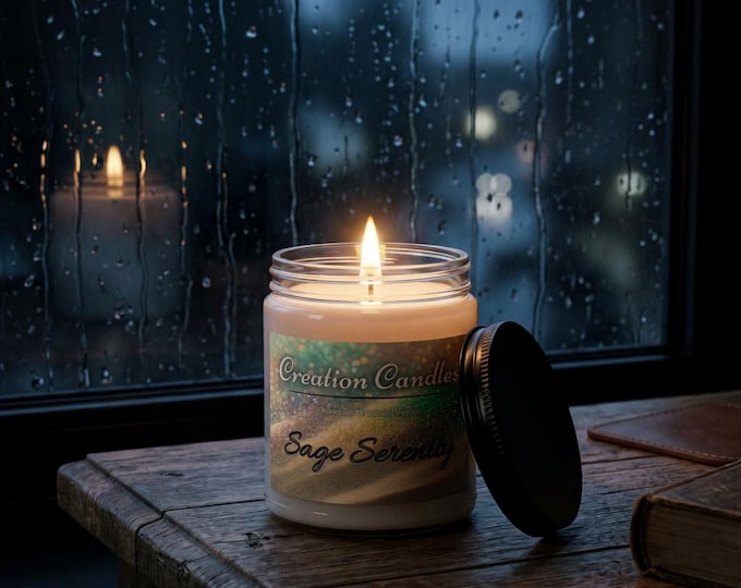 Sage Serenity Natural Soy Wax Candle Jar 9oz | White Sage Scent | Hand Poured | Vegan