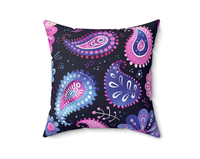 Pink Purple Paisley Pillow | Bohemian Floral Throw Cushion (16x16)