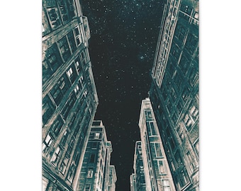 City Skyline Night Sky Matte Canvas | Stretched Wall Art