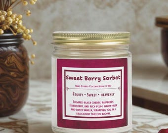 Sweet Berry Sorbet Candle | Coconut Apricot Wax, Hand-Poured