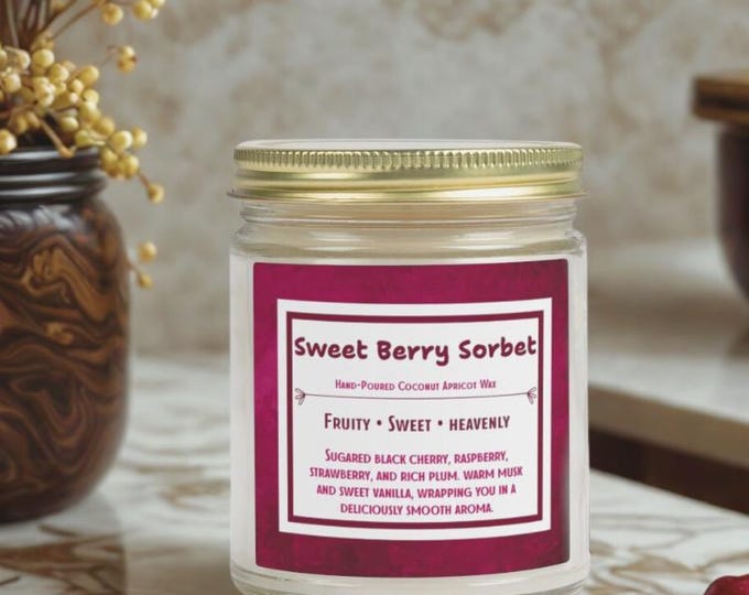 Sweet Berry Sorbet Candle | Coconut Apricot Wax, Hand-Poured