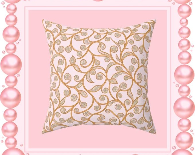Gold Vine Pattern Pillow | Square Throw Pillow