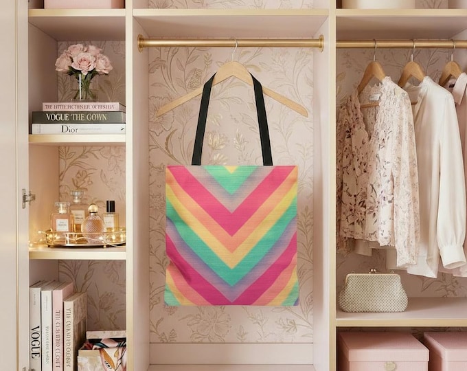 Rainbow Chevron Vibes Tote | Colorful Striped Chevron Bag