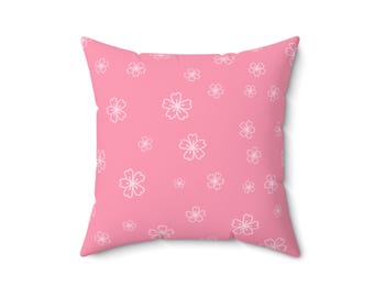 Pink Cherry Blossom Pattern Pillow | Floral Square Pillow