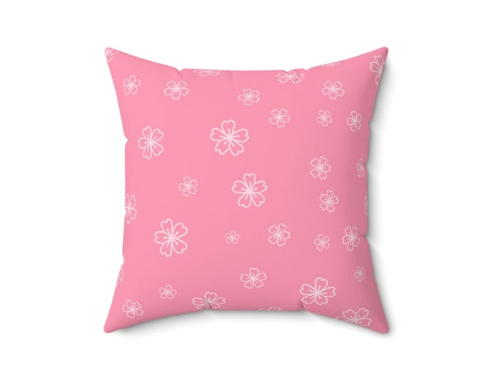 Pink Cherry Blossom Pattern Pillow | Floral Square Pillow