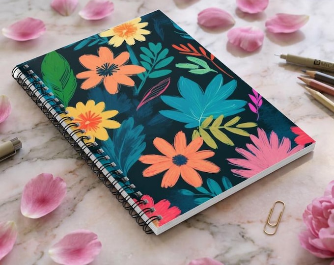 Chic Spring Floral Spiral Notebook | Ruled Journal | Elegant Daily Notepad