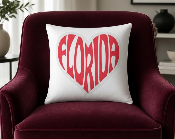 Florida Heart Pillow | State Love Throw Pillow, Red Graphic Home Decor