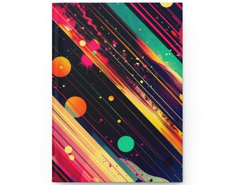 Neon Diagonal Abstract Art Hardcover Journal | Colorful Retro Space Lines