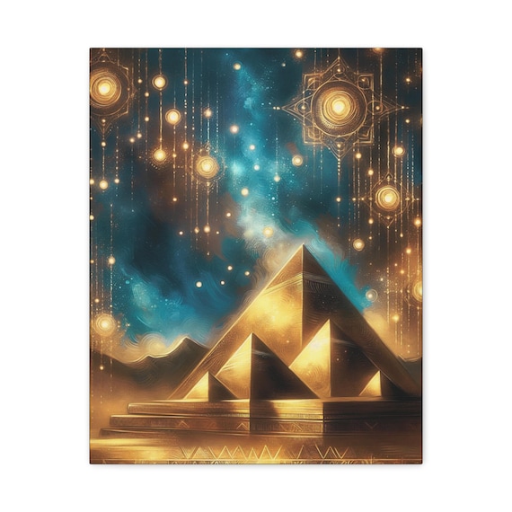 Celestial Pyramid Canvas Art: Cosmic Mystical Home Decor (16x20)