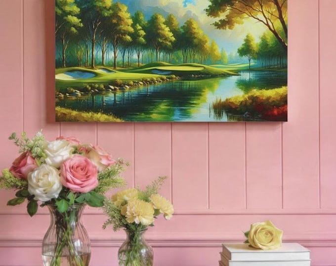 Golf Course Landscape Canvas: Riverlight Retreat Wall Art (30x15)