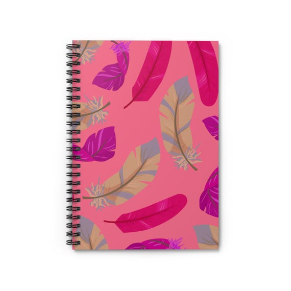 Feather Design Spiral Notebook: Boho Journal with Pocket