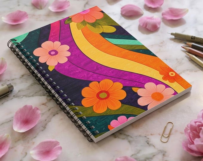 Retro Rainbow Flower Spiral Notebook | Ruled Journal