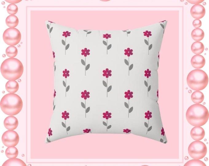 French Rose Floral Pillow: Spun Polyester Throw Cushion, Spring Decor