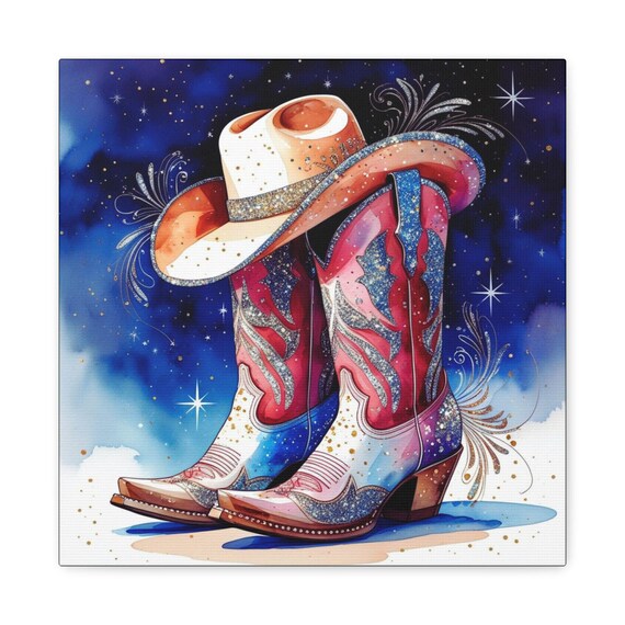 Country Cowgirl Boots Canvas Wall Art: Western Home Decor, 14x14