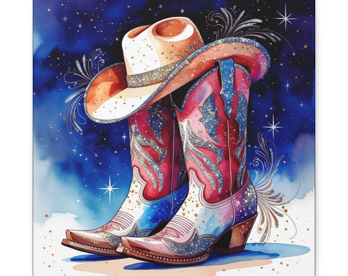 Country Cowgirl Boots Canvas Wall Art: Western Home Decor, 14x14