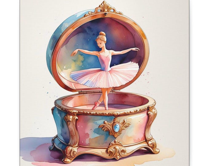 Ballerina Canvas Wall Art: Vintage Jewelry Box Design, 14x14