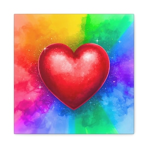 Pride-Heart Matte Canvas Wall Artwork, Vibrant Wall Decor for Home, Rainbow Heart, Gift for Valentine&#39;s Day, Birthday, or LGBTQ Celebration