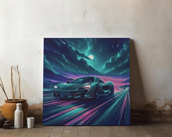 Retro Automobile Canvas Art: Abstract Landscape Garage Decor