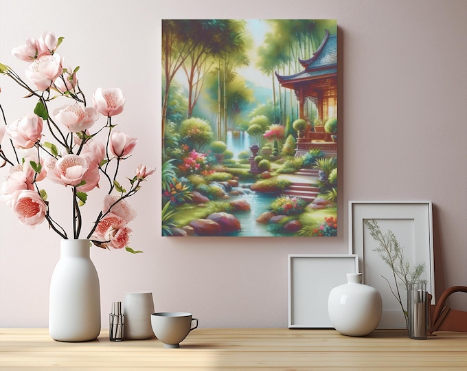 Tranquil Garden Canvas Wall Art: Serene Botanical Landscape (16x20 Canvas Only)