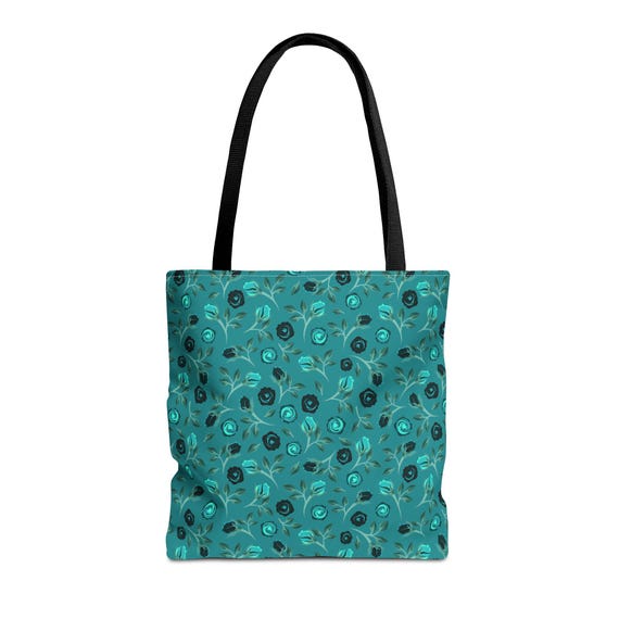 Teacup Turquoise Floral Tote Bag: Chic Polyester Shopping Bag