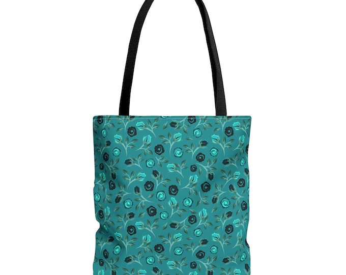 Teacup Turquoise Floral Tote Bag: Chic Polyester Shopping Bag