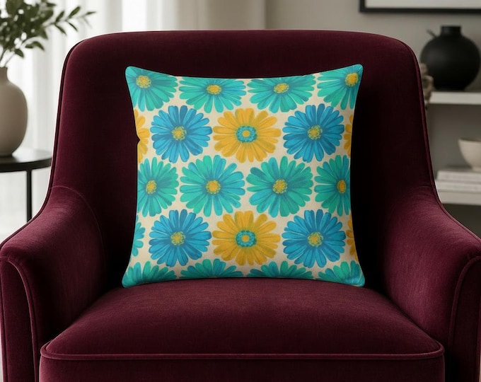 Lapis Lazuli Floral Pillow: Spun Polyester Spring Accent Cushion
