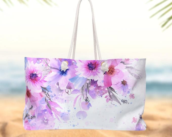Garden Glitz Weekender Bag | Pink Watercolor Floral Travel Tote