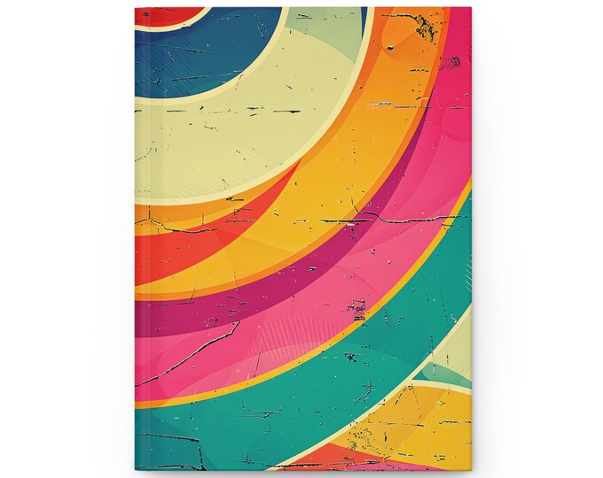 Retro Rainbow Arcs Hardcover Journal | Matte Abstract Colorful Swirl