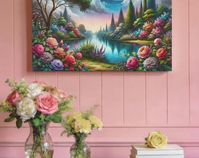 Gardenia Floral Landscape Canvas Wall Art: Nature Home Decor (30x15)