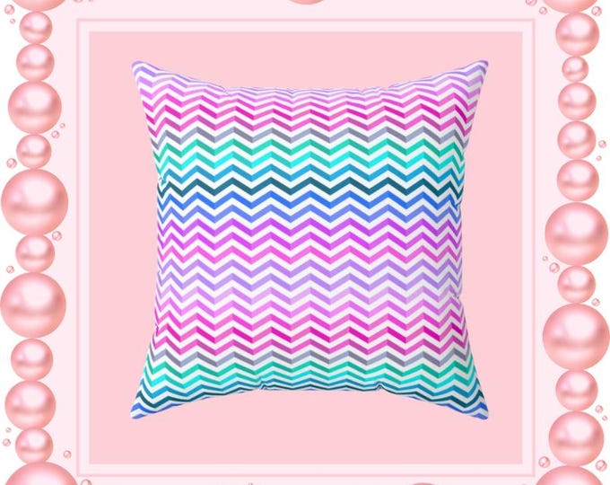 Pastel Chevron Spun Polyester Pillow | Square Throw Pillow, Colorful Zigzag Home Decor