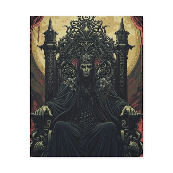 Thronebound Eclipse Matte Canvas Wall Artwork, Gothic Home Decor, Unique Wall Hanging, Esoteric Artwork, Dark Fantasy Demon Canvas Wall Art