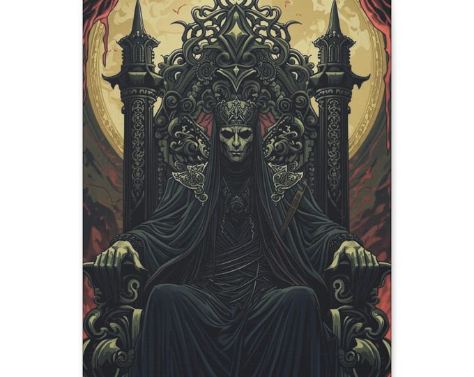 Thronebound Eclipse Matte Canvas Wall Artwork, Gothic Home Decor, Unique Wall Hanging, Esoteric Artwork, Dark Fantasy Demon Canvas Wall Art