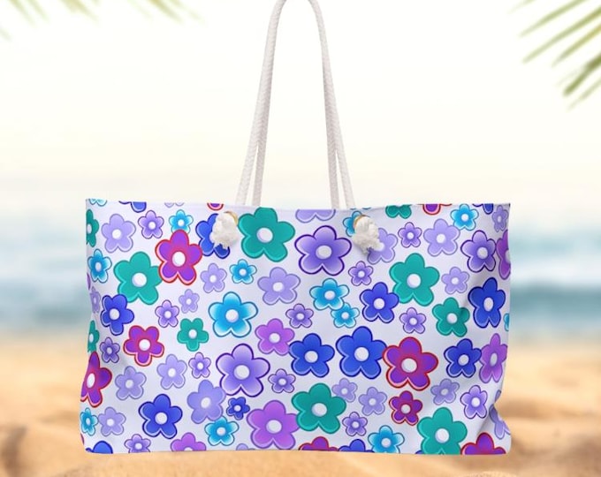 Flower Flow Weekender Bag | Purple Blue Teal Flower Tote