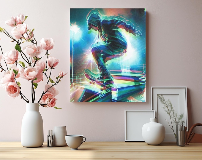 Skateboard Canvas Wall Art: Urban Home Decor, Gift for Skaters (16x20 Canvas Only)