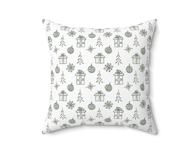 Holiday Throw Pillow: Festive Christmas Print, 16x16 Accent Cushion