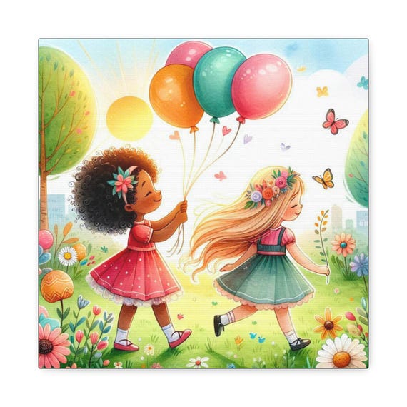 Play Date at the Park Matte Canvas Wall Artwork, Kids Room Decoration, Colorful Wall Art, Birthday Gift, Girls Room Decor, Nursery Wall Art