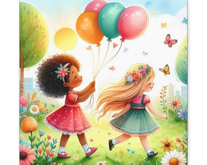 Play Date Matte Canvas, Girls Room Decor, Kids Wall Art (14x14)