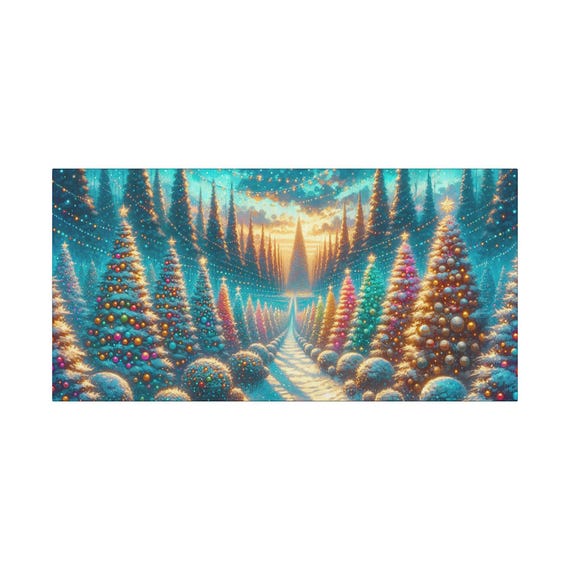 Christmas Trees Canvas Art: Festive Holiday Landscape (30x15)