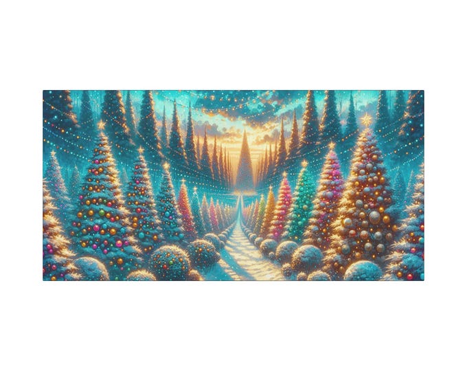 Christmas Trees Canvas Art: Festive Holiday Landscape (30x15)