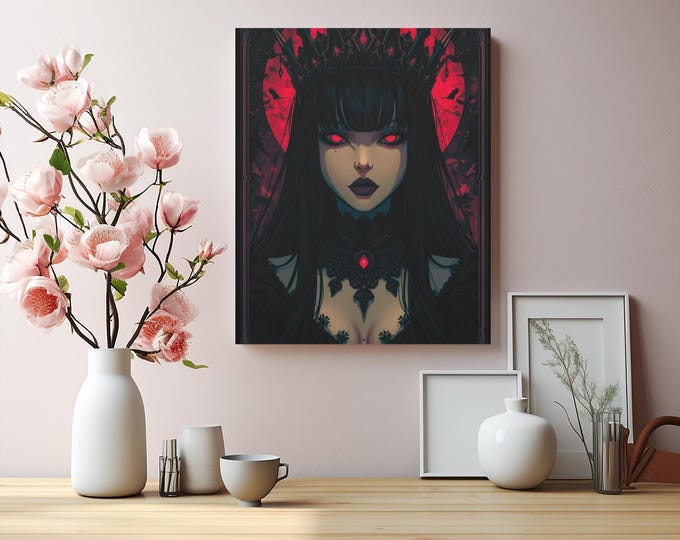 Gothic Dark Royalty Canvas Art: Witchy Home Decor, Mysterious Artwork
