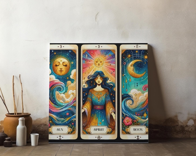 Spiritual Wall Decor, Mystical Home Accent, Tarot Card Inspired Art, 14x14