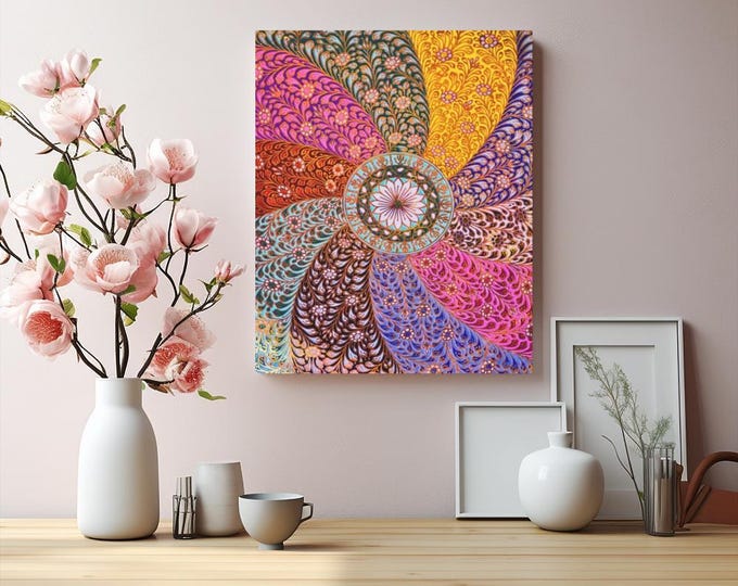 Floral Mandala Canvas Wall Art, Vibrant Home Decor (16x20)