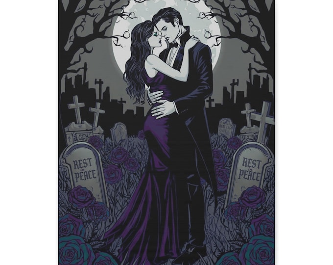 Gothic Vampire Romance Canvas Art: Shadowed Embrace, Abstract Home Decor