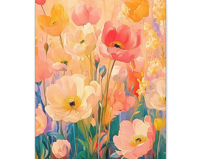 Peachy Pink Wispy Wildflowers Matte Canvas | Stretched Floral Wall Art 16x20